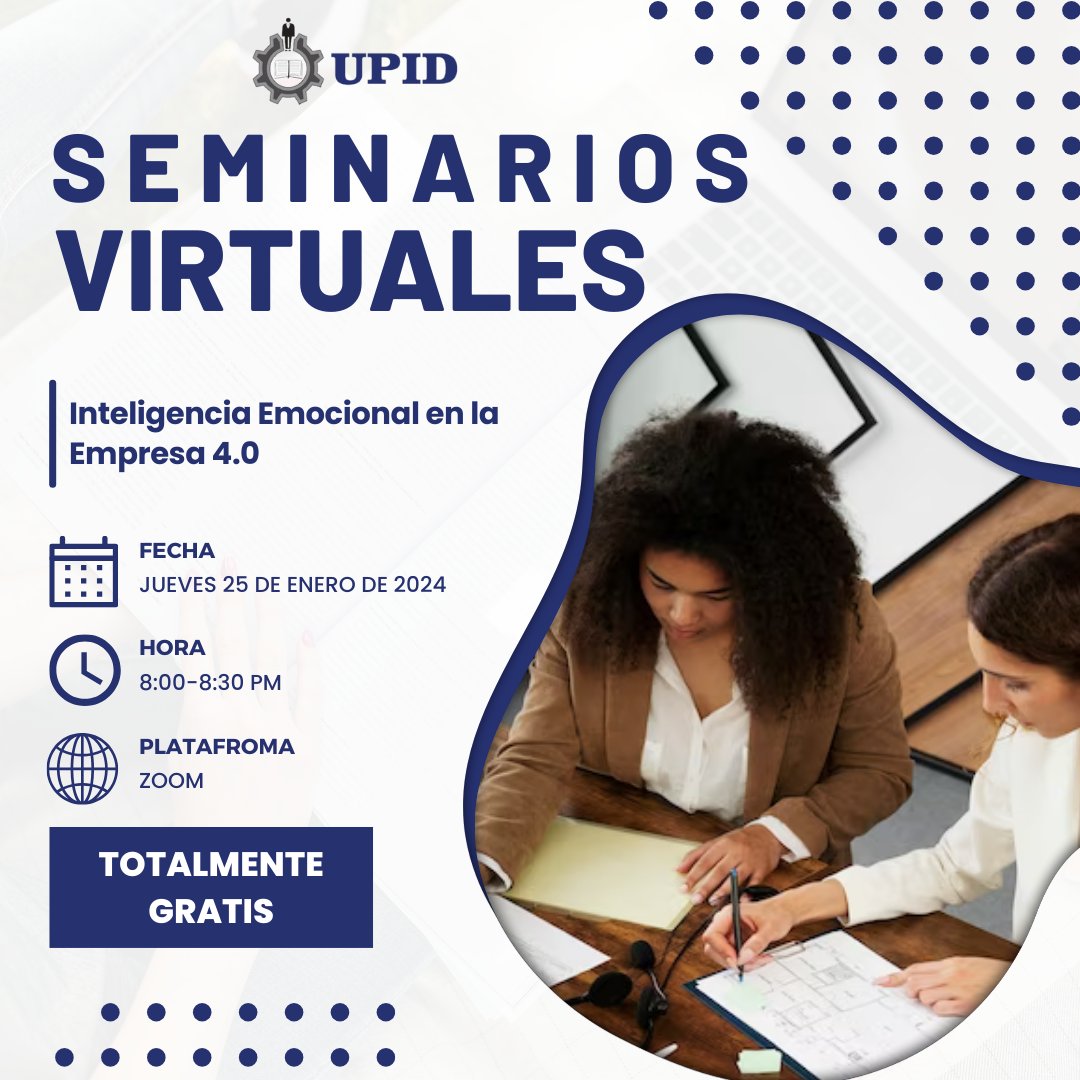 Consultoresetnc's tweet photo. Taller virtual «Inteligencia Emocional en la Empresa 4.0 ».  ⏰: 8:00-8:30 PM  #UPID #PSICOLOGIAINDUSTRIAL #SOMOSUPID #TALLERESVIRTUALES
Link para registrarse en el semanario virtual (Webinar)
https://t.co/D7pke52S0I https://t.co/9RuSIb45xE