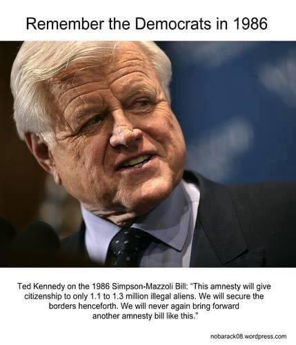 Senator Edward Kennedy said in 1986 that after the Simpson-Mazzoli Act the Democrats would never seek amnesty bills like this again and the border would be secure. They lied then and are lying today. They are joined by some Republicans. McConnell is lobbying for a secret…
