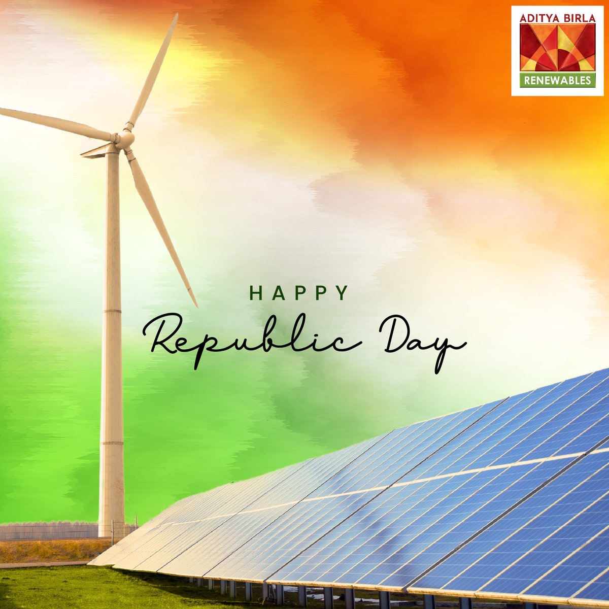 AB_Renewables's tweet photo. At Aditya Birla Renewables, we are proud to be a part of India's green energy journey, crafting a sustainable roadmap for generations to come. Wish you all a very Happy Republic Day! #DeshkaPower #RepublicDay https://t.co/zbaW5KAR5M