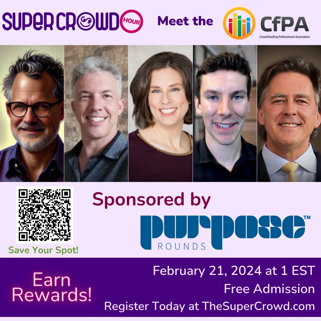 Don't miss the opportunity to meet and learn from crowdfunding experts! Join us at #SuperCrowdHour on Feb 21 with the CFPA team. 

Register now: thesupercrowd.com/21feb24 

#CrowdfundingCommunity #ImpactCrowdfunding #DiverseFounders #SocialEntrepreneurs #CommunityCapital