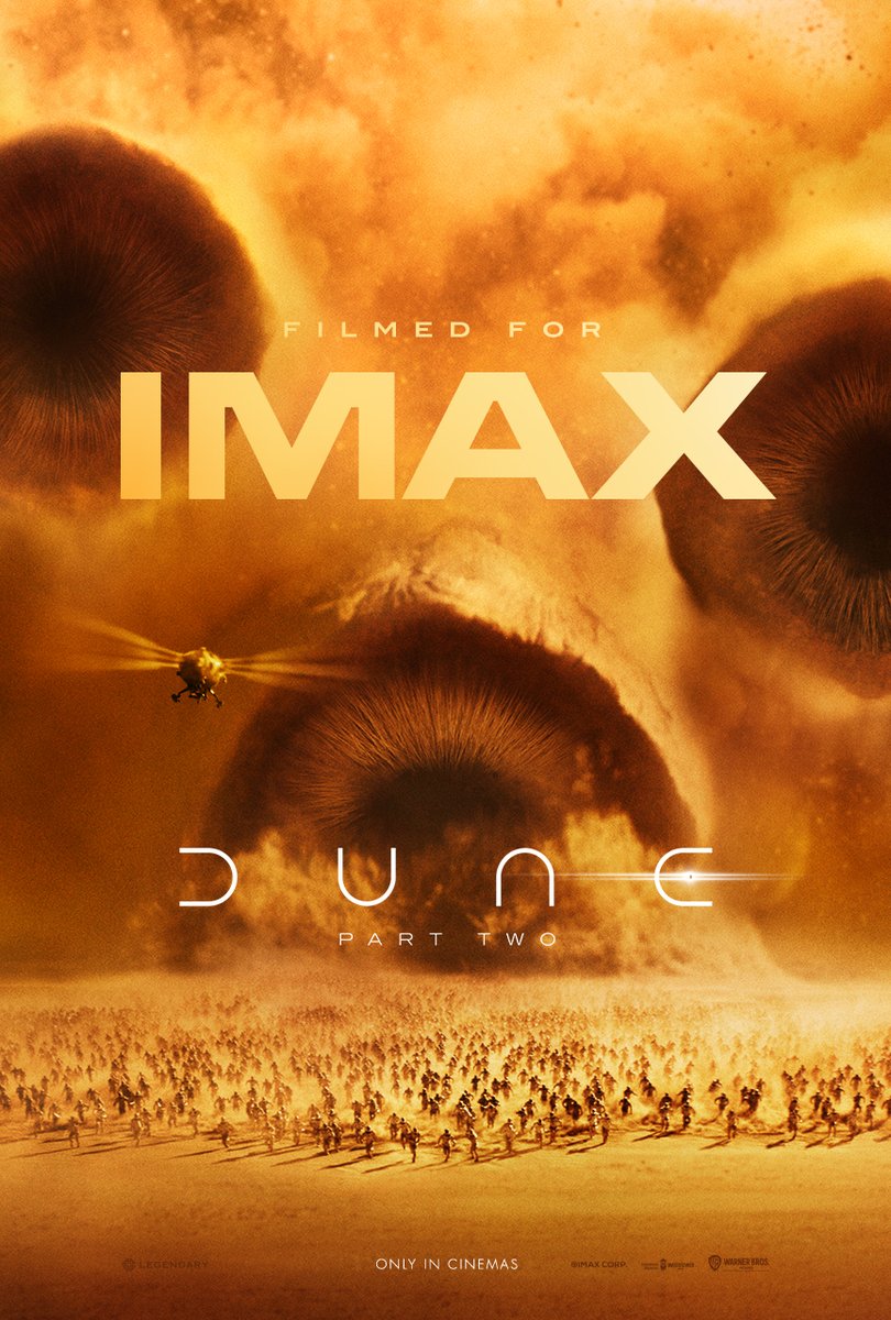 #DunePartTwo will be presented entirely in IMAX’s exclusive Expanded Aspect Ratio so you can be fully immersed in Denis Villeneuve’s vision of Dune. Experience it in IMAX, March 1. #FilmedForIMAX #DuneMovie