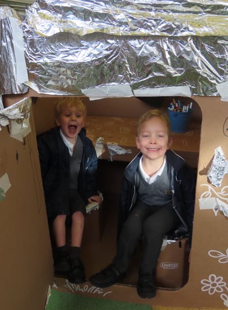 In Little Prestfelde the children have built their own Space Rocket and it is at the centre of a lot of playtime fun. These two little Astronauts were very keen to shut the Rocket door to get on with the job of travelling to the moon! #creativeplay #prepschool #Shropshire