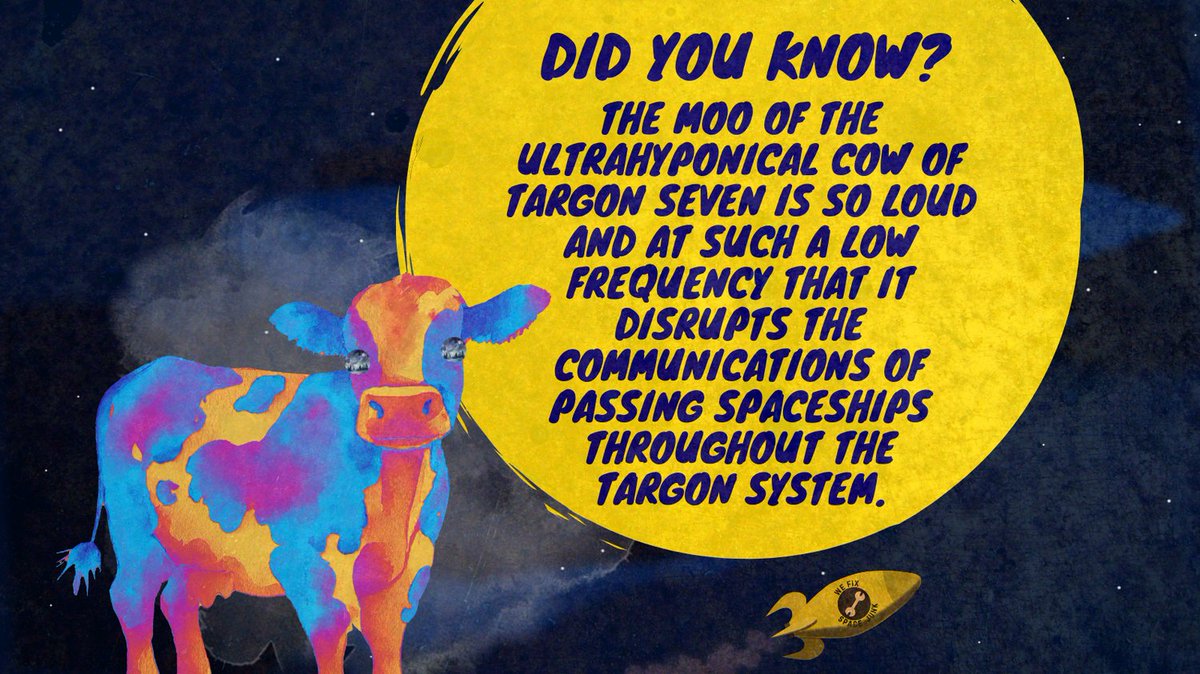 Did You Know? The moo of the Ultrahyponical Cow of Targon Seven is so loud and at such a low frequency that it disrupts the communications of passing spaceships throughout the Targon system. #WeFixSpaceJunk #SpaceJunkFacts #AudioDrama #AudioFiction