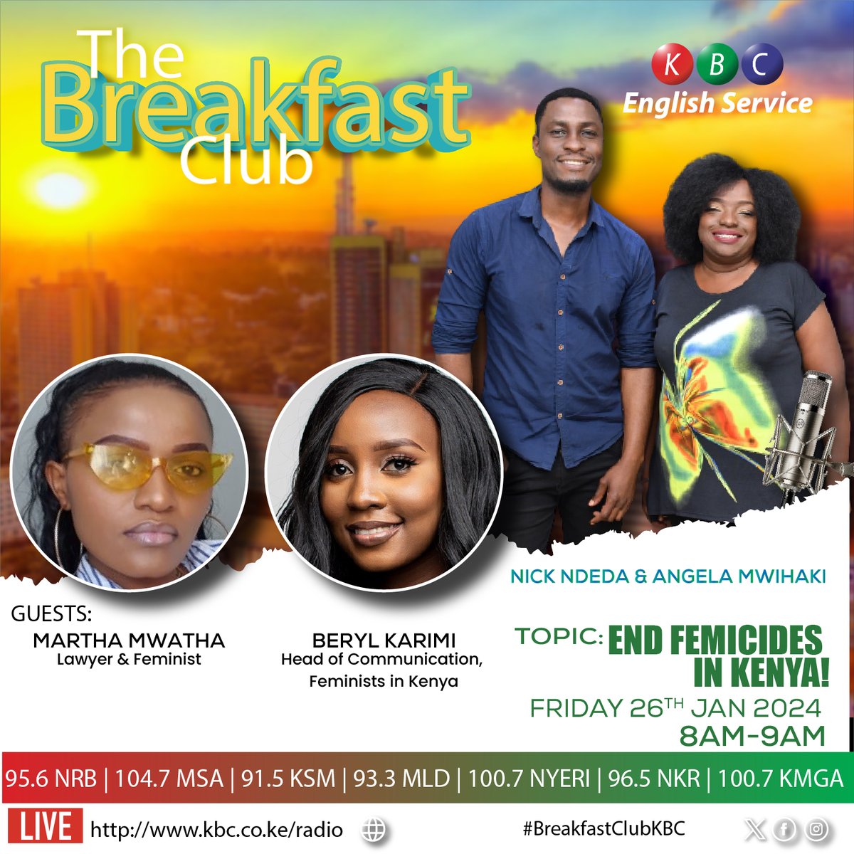 It's Friday! 🥳🤩 and it's official! Let's get the weekend started. Come have some Breakfast with Nick Ndeda & Angela Mwihaki from 0500HRS to 1000HRS. Where are you at? Listen live: kbc.co.ke/radio/ ^PMN #BreakfastClubKBC @NickNdeda | @angelamwihaki