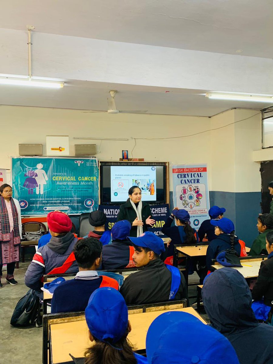 'Highlighting the significance of #NationalGirlChildDay and #CervicalCancerAwarenessMonth, @HBCHRC_Punjab organized a drawing competition at Government Model Senior Secondary School, Sarangpur,Chandigarh @DAEIndia @TataMemorial @docgulia @WHO @PunjabGovtIndia