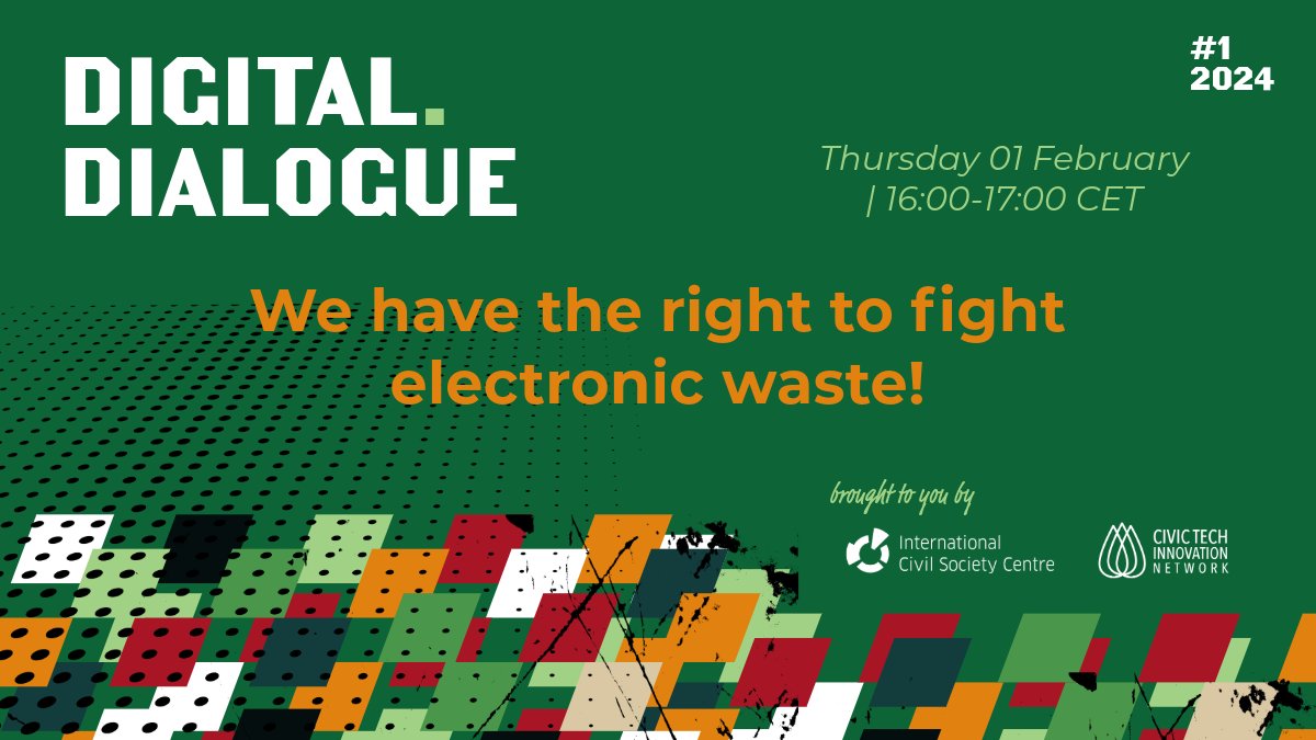 Join Us for the first #DigitalDialogue of 2024 @CivicTechAfrica 📆 When: 1 February 2024 🕓 Time: 16:00 - 17:00 CET 📍 Where: Online 📝 Register: icscentre.org/events/digital… 🌍 Topic: E-Waste Avoidance and Management