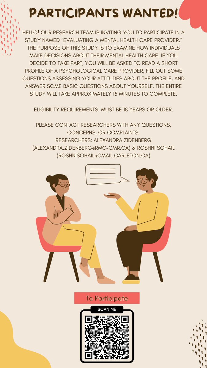 Roshni__Sohail's tweet photo. Please RT: We are looking for individuals to participate in #research looking at how individuals make decisions about their mental health care. If you are 18+, please consider participating! https://t.co/SZn7wPvb61 #survey  #psychology  #mentalhealthcare https://t.co/pYCOWBrBX4