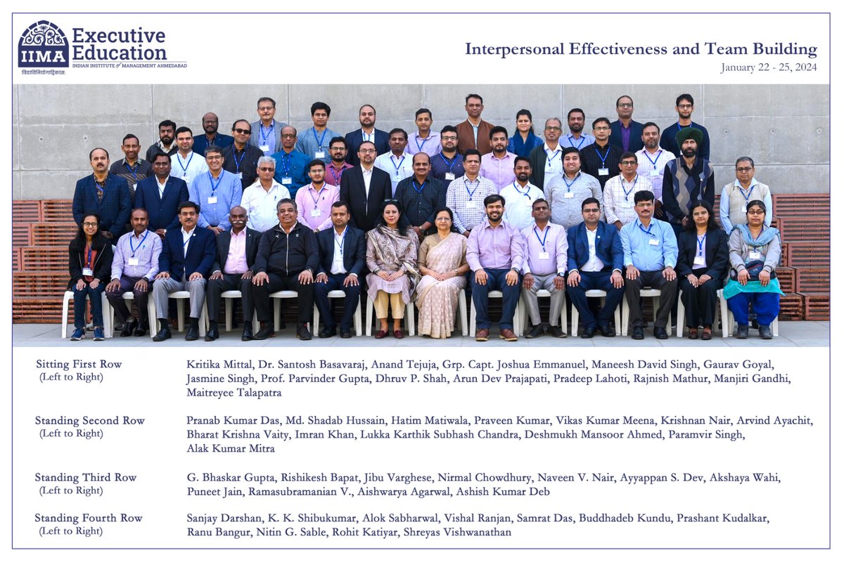 IN_DCP's tweet photo. As part of #Management Development Programme (#MDP), 05 #NavalCivilianOfficers succesfully completed a course on #InterpersonalEffectiveness & #TeamBuilding at #IIM #Ahmedabad, conducted from 22-25 Jan 24.
#IndianNavy #DefenceCivilians #HRManagement
#2024YearOfNavalCivilians https://t.co/KRKQx0sN7t