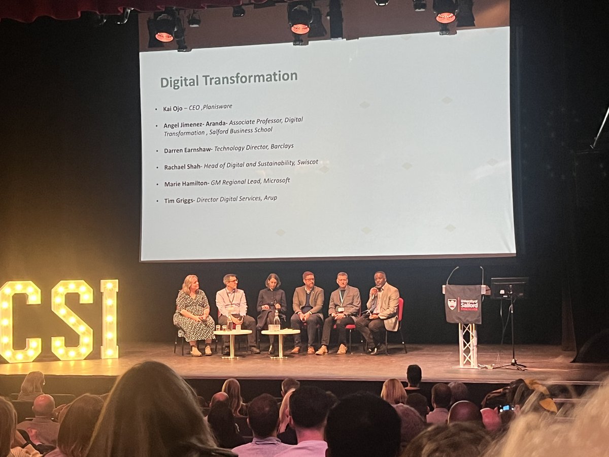 salfordbizsch's tweet photo. Our first panel discussion is focused around digital transformation, chaired by the brilliant Kai Ojo, CEO of @Planisware. Thanks to all our panel members for sharing their experience and expertise onwhat is a vital topic for any business in 2024. #SalfordCSI #digital https://t.co/DG3bnhGFns