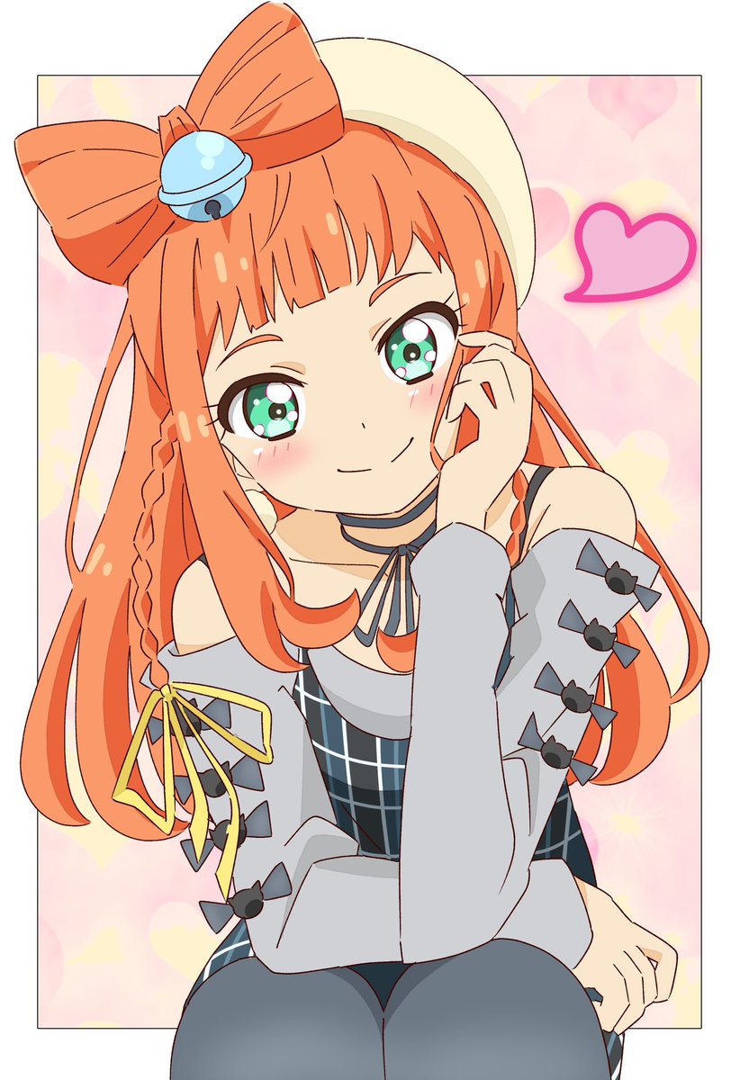 1girl solo bell orange hair hair bell smile heart  illustration images