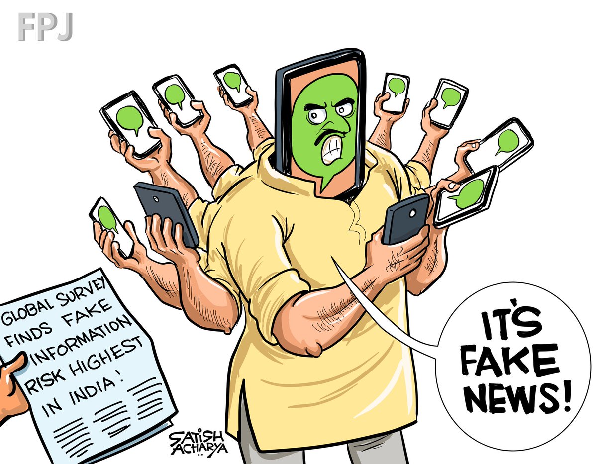 satishacharya's tweet photo. Global capital of Fake News? @fpjindia cartoon. #fakenews https://t.co/oWrrOONX7W