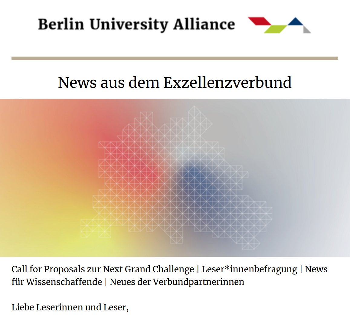 BerlinUAlliance's tweet photo. Der Januar-Newsletter ist da! Lesen Sie mehr u.a. über den Call zur #NextGrandChallenge, die neue Direktorin der #OxBer Research Partnership, die #Sciencefluencer und nehmen Sie an unserer #Umfrage teil. 👉https://t.co/D3mJ3UzOS0 https://t.co/rsfHT8jEGo