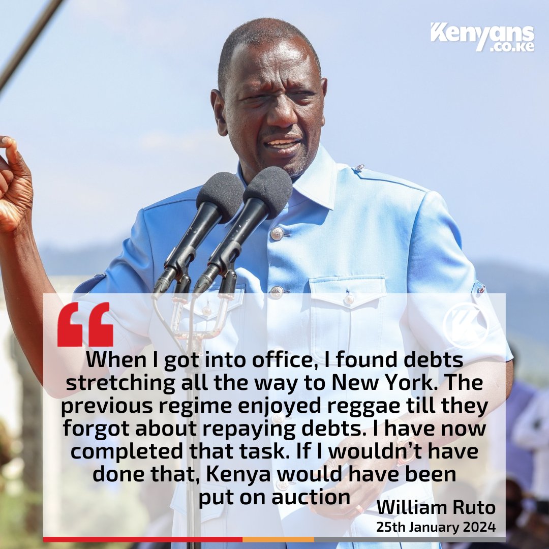 BiancaNaom1's tweet photo. President William Ruto caught himself between a hard place and a rock!
Imagine all the debts Uhuru Kenyatta borrowed in his 10 years; most fell due in 2023!
Note that Uhuru massively borrowed with no benefit in sight! In fact, while most Kenyans were sliding into poverty, Uhuru Kenyatta grew fatter because most of the money he looted went into his stomach and that of his friends.
Now we're paying for it with our blood! Remember, almost 80% of revenue collected goes to servicing interests on loans, leaving the government with a paltry 20% for recurrent and development expenses, which isn't actually enough to fund even recurrent expenditures!
All I can say is this: President William Ruto would rather be unpopular with his bold and courageous decisions and policies than save the country from sinking further into a debt abyss.