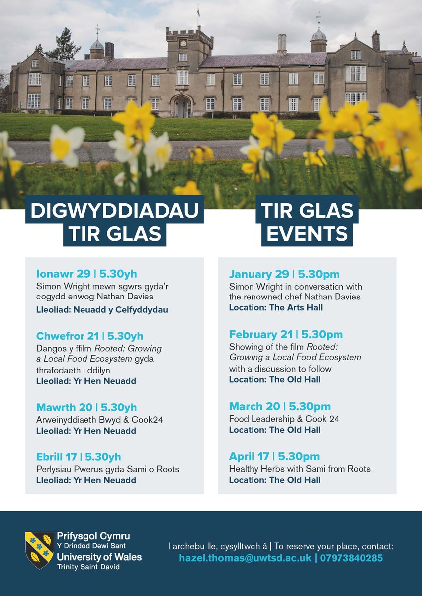 NEWS: The Tir Glas development on the Lampeter campus of University of Wales Trinity Saint David is proud to announce its programme of events during the Spring Term. More here ➡️ tinyurl.com/3j2hpx9x