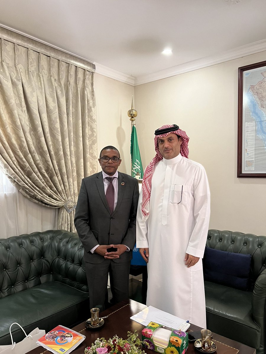 wakiaga's tweet photo. Paid a courtesy call on H.E. Ambassador Ali Alkahtani of Royal Embassy of Saudi Arabia in #Zambia &amp; shared on our partnership to promote sustainable development in #Zambia  #LeaveNoOneBehind #SDG17 https://t.co/mYS7j7mbf2
