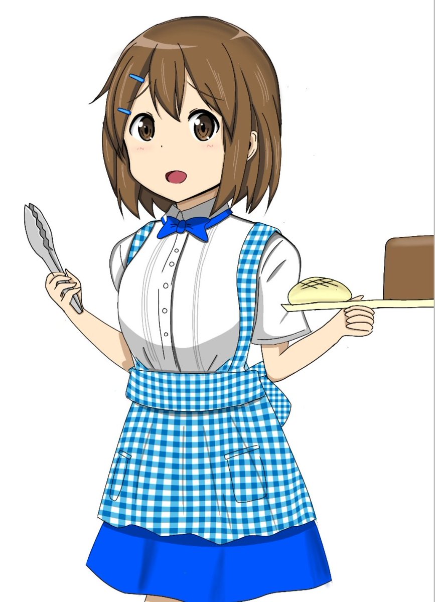hirasawa yui 1girl tongs solo brown hair apron waitress blue skirt  illustration images