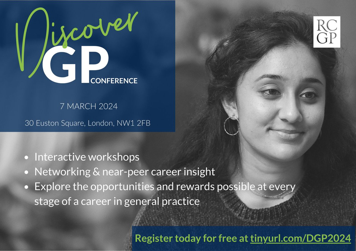 📢 Calling all med students and FYS! 📢 The Discover GP conference is back. Join us in London for a FREE conference where you will hear from leaders in the profession and be inspired to explore the world of general practice. tinyurl.com/DGP2024