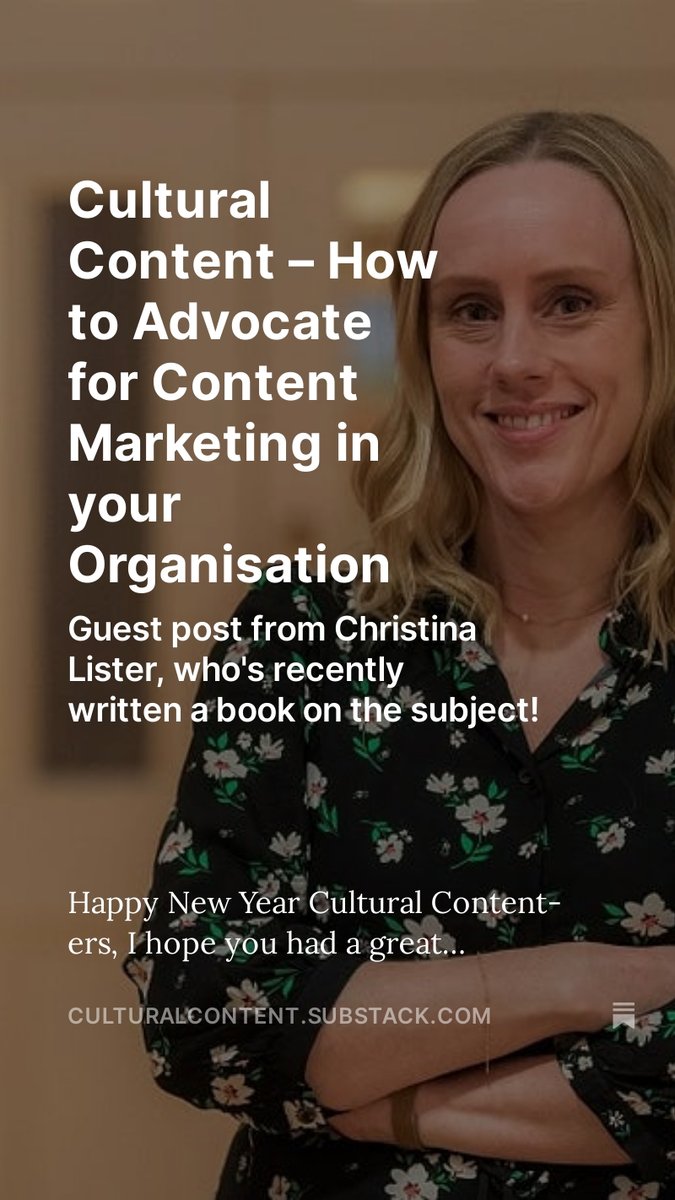 When I worked in-house I often felt that there was a strong relationship between my effectiveness and senior management buy-in Sounds familiar? In this piece, @ChristinaLister writes about how to advocate for content marketing in your org culturalcontent.substack.com/p/cultural-con…