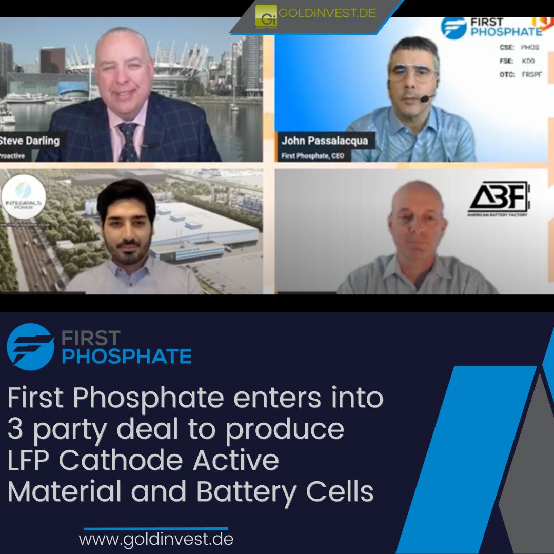 #FirstPhosphate Corp CEO John Passalacqua, John Kem, President of American Battery Factory and CEO of Integrals Power Behnam Hormozi joined Steve Darling from Proactive to announce an exciting partnership aimed at producing lithium iron phosphate (LFP) cathode active material