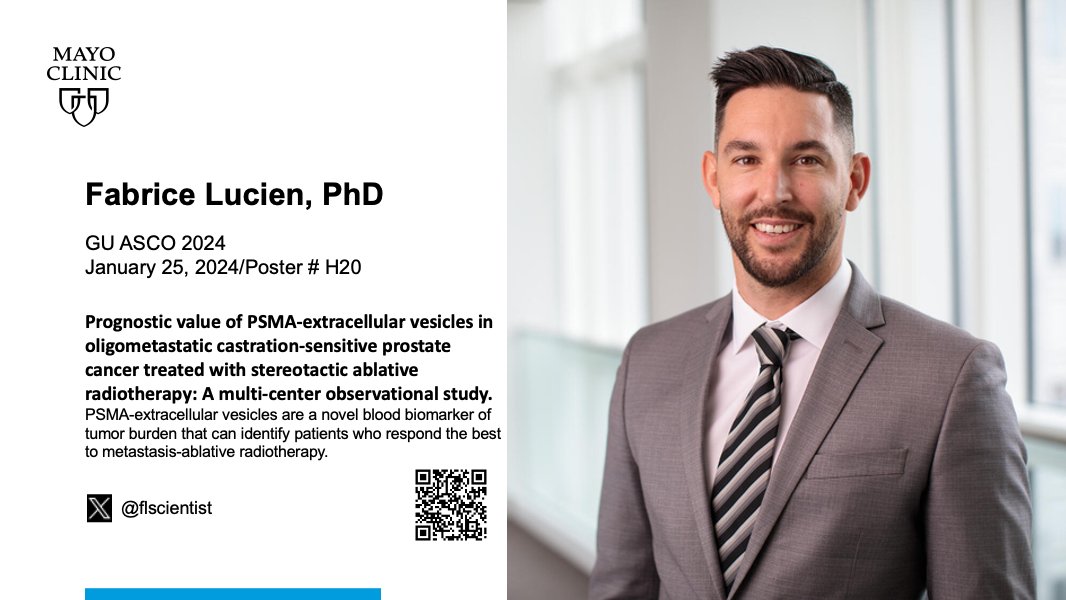 Today @ASCO #GU24 don't miss @flscientist Poster #H20, 11:30 PST Prognostic value of PSMA-extracellular vesicles in oligometastatic castration-sensitive prostate cancer treated with stereotactic ablative radiotherapy: A multi-center observational study. #ProstateCancer @aliarafaa