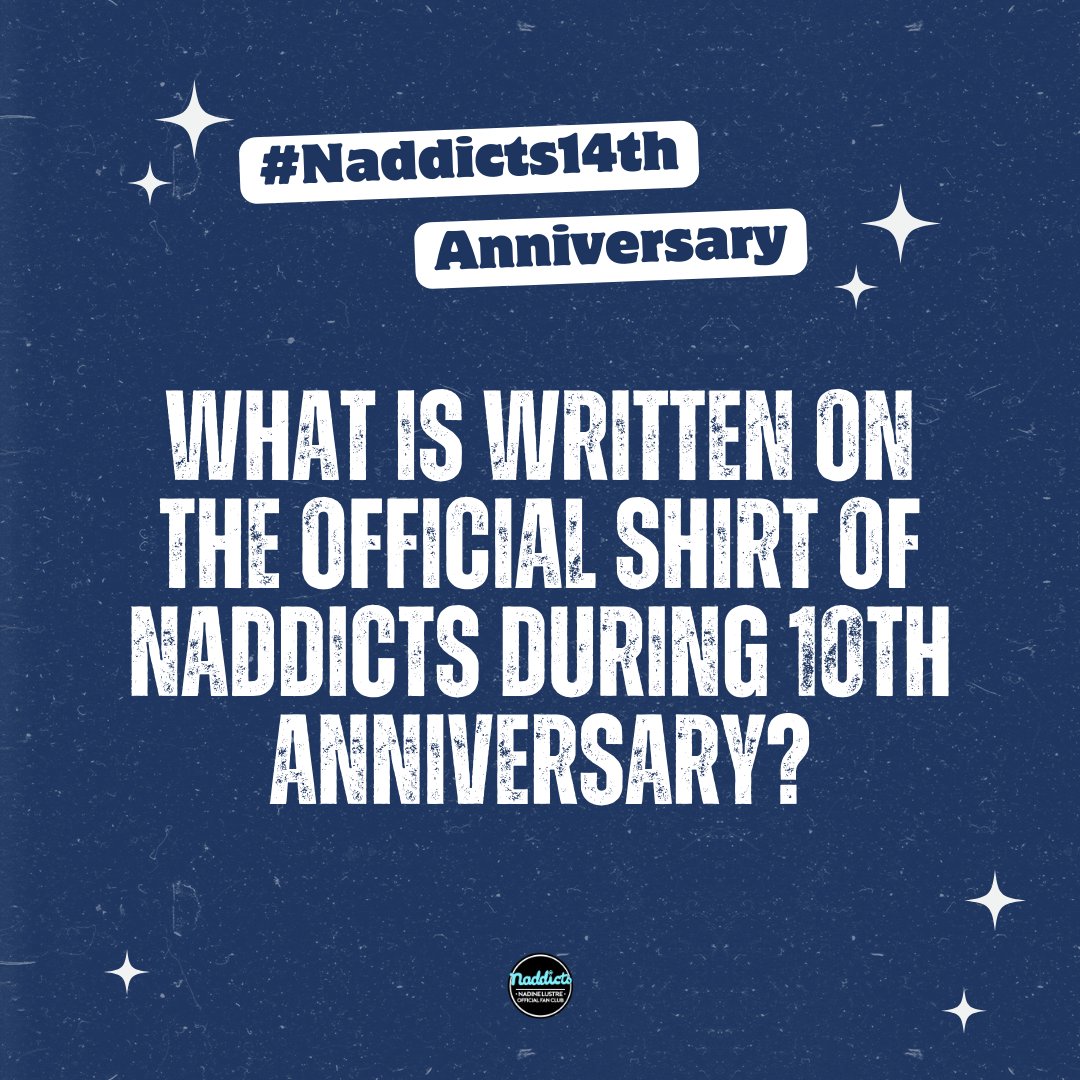 NaddictsOfc's tweet photo. 13th Question;

What is written on the official shirt of Naddicts during 10th Anniversary?

Reply/Quote your answers with our tagline and hashtag! 

NADDICTS14TH 
#NADINENaddictsAnniversary https://t.co/oJHvW7ZFXL