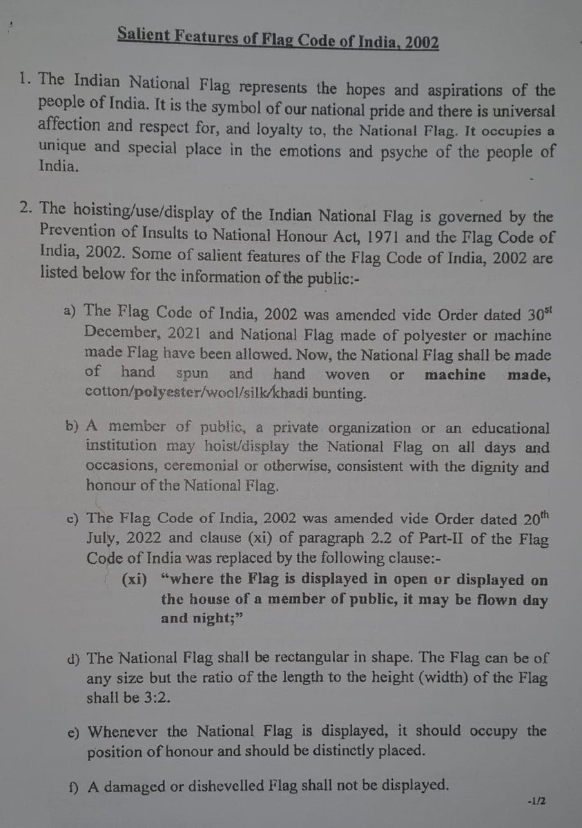 CGI_Bghm's tweet image. Our National Flag🇮🇳represents our hopes &amp;amp; aspirations. As we celebrate 75th Republic Day, let us read the salient features of #FlagCode of India 2002, which governs the use/hoisting/display of the #Tiranga to know how to uphold it's honour and respect
@MEAIndia @IndianDiplomacy