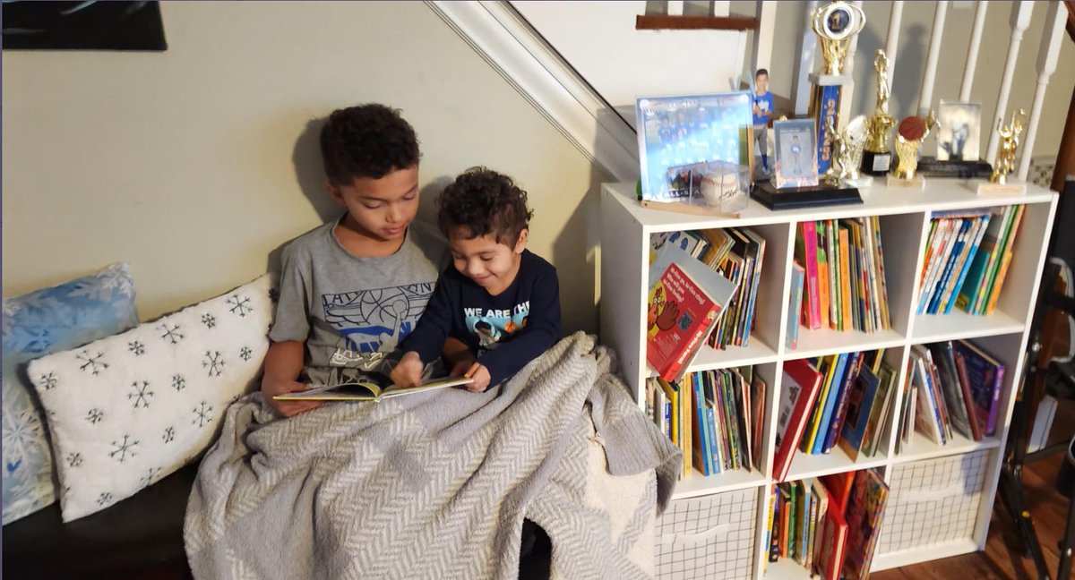 AvenueKae's tweet photo. 1st grader Floyd sharing his love of reading with his brother in their reading nook #WhitehallReads @WhitehallRAMS https://t.co/w6U3cpqz4a