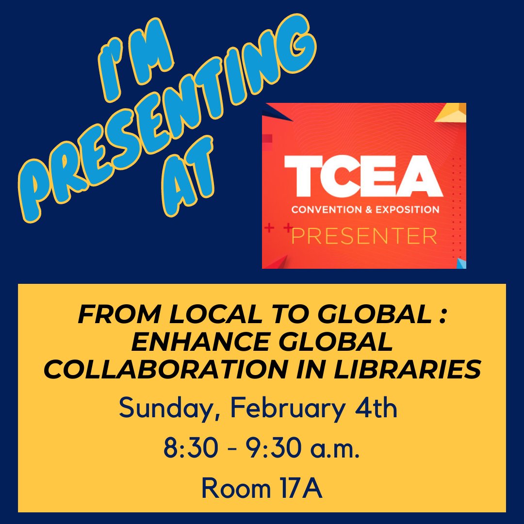 I will be presenting at #TCEA24 on how #schoollibrarians can implement Global Collaboration on their campus Sunday at 8:30 am. Bring your coffee and join me! #earlysession #globalcollaboration #ProfessionalDevelopment #libraryleader