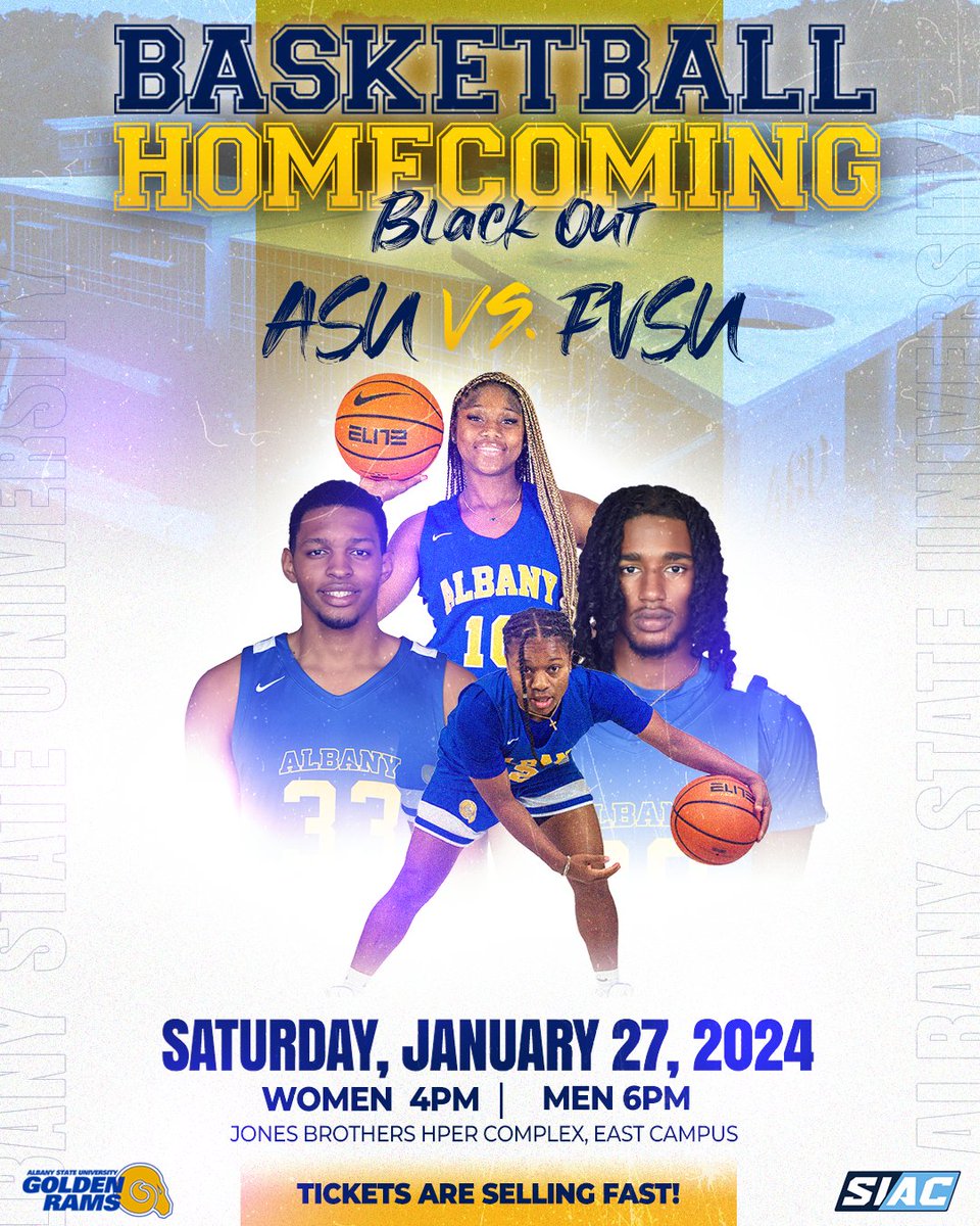 Have you secured your ticket for Basketball Homecoming? The Albany State Golden Rams will take on the FVSU Wildcats on Saturday, January 27, at the Jones Brothers HPER Complex on East Campus. Purchase Tickets: bit.ly/ASUGameTickets Read More: bit.ly/3UamFwh