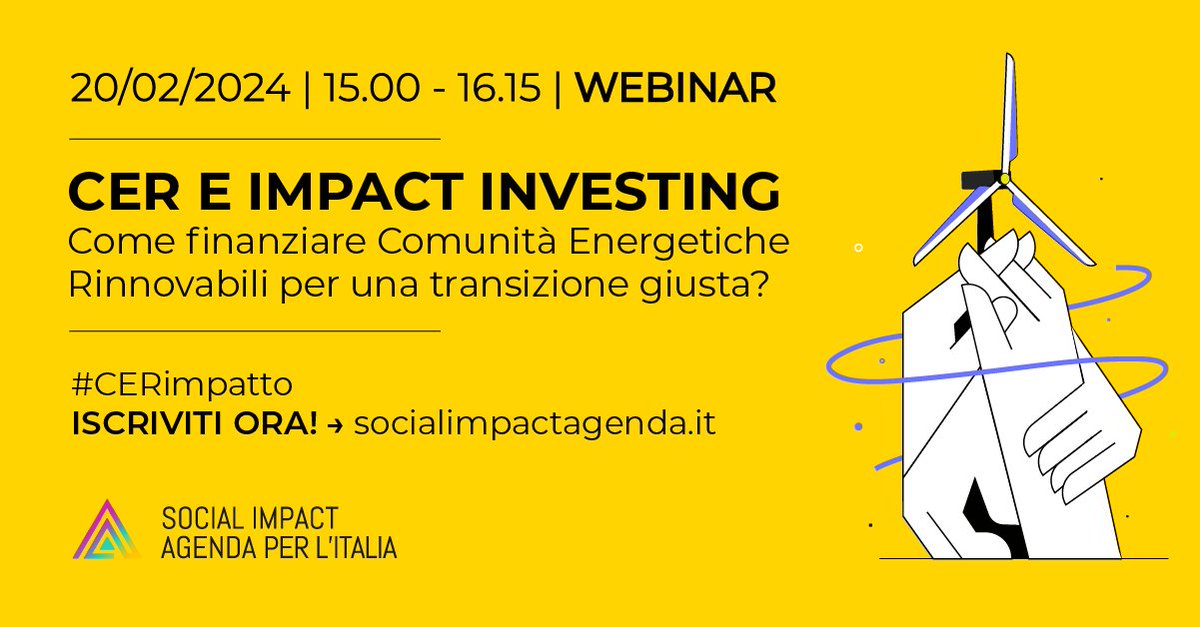 SIAita_'s tweet photo. Nuovo #webinar SIA "CER E IMPACT INVESTING. Come finanziare Comunità Energetiche Rinnovabili per una transizione giusta?" Appuntamento online, 20 febbraio, ore 15,00. Scopri di più e iscriviti:https://t.co/77ixTFv6zJ https://t.co/t5CaqStKAr