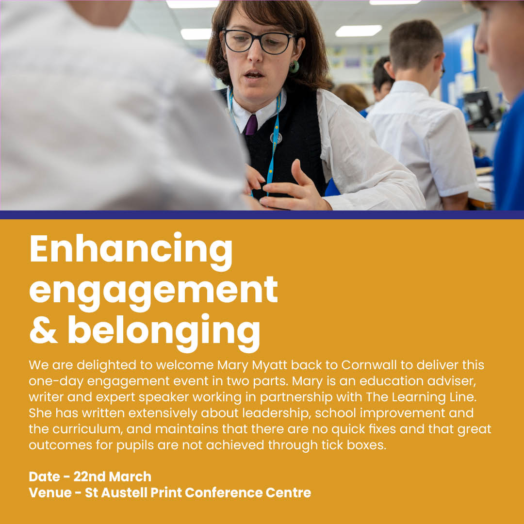OneCornwall Teaching School Hub (@onecornwalltsh) on Twitter photo We are delighted to welcome <a href="/MaryMyatt/">Mary Myatt</a> back to Cornwall to deliver this special one-day engagement event.
22nd March 2024 at St Austell Print Conference Centre
Booking for this programme is now open. ā
ā
#OneCornwall #TeachingSchoolHub #CPDForSchools #CornwallSchools We are delighted to welcome <a href="/MaryMyatt/">Mary Myatt</a> back to Cornwall to deliver this special one-day engagement event.
22nd March 2024 at St Austell Print Conference Centre
Booking for this programme is now open. ā
ā
#OneCornwall #TeachingSchoolHub #CPDForSchools #CornwallSchools
