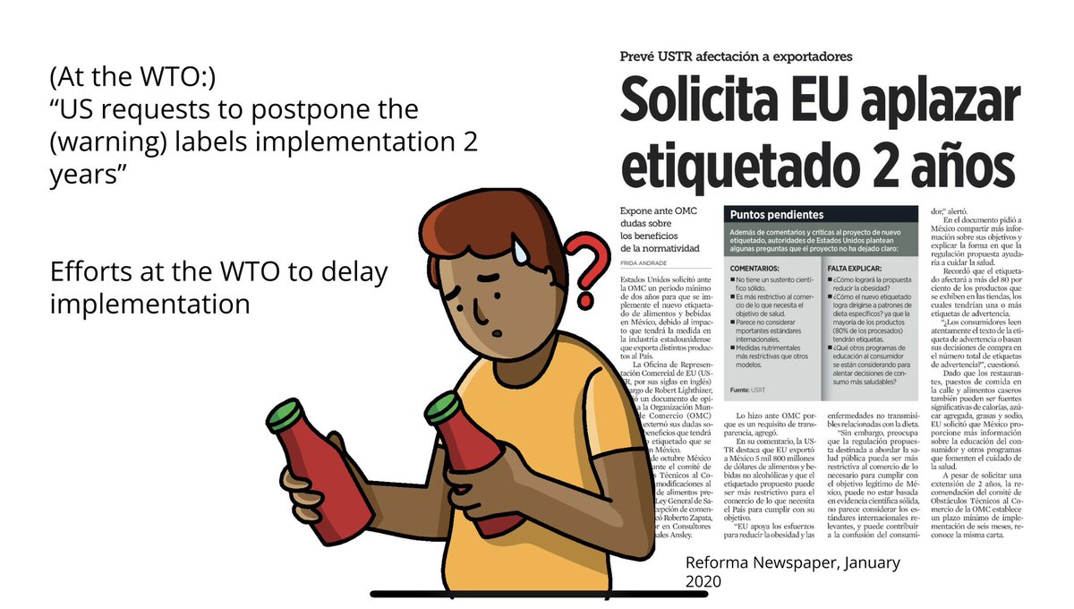 COs like #CocaCola &amp; #Nestle received support from US &amp; CH, to oppose implementation of Mexico's front-of-pack warning label at @WTO. An example of how corporations from the global north utilize UN to safeguard their economic interests against public health 
#PMAC2024  🧵1/4