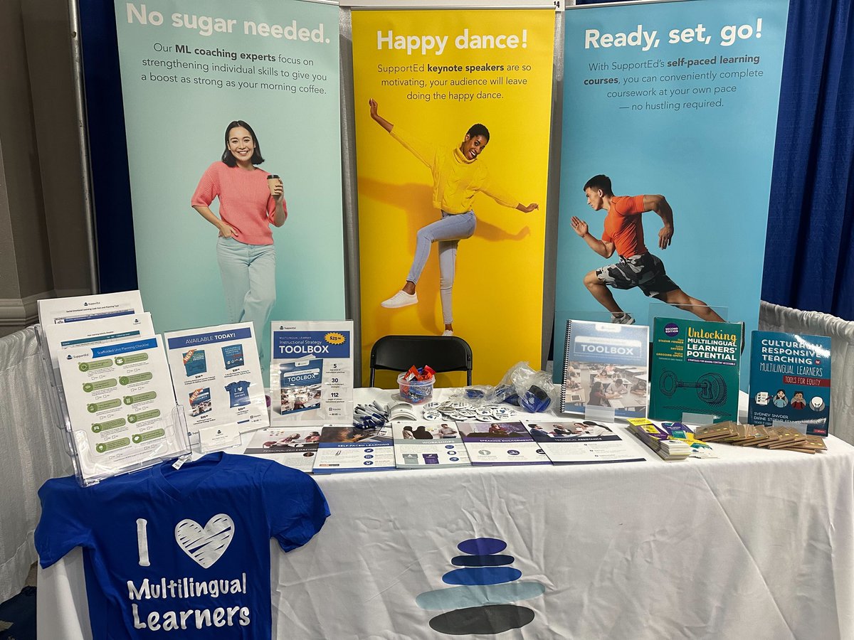 SupportEduc's tweet image. Swing by SupportEd booth #14 at @VirginiaESLSA Conference today and tomorrow to snag resources, SupportEd swag, purchase our books, t-shirts, and check out our new items 👀✏️📒📖 #VESA2024 #ELLs #MLLs