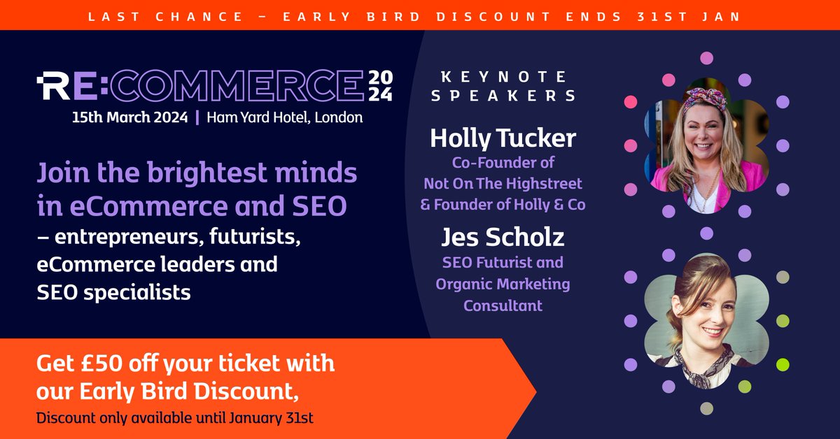 Early bird discounts still available for the annual Ecommerce SEO conference, Re:commerce resignal.com/ecommerce-seo-…