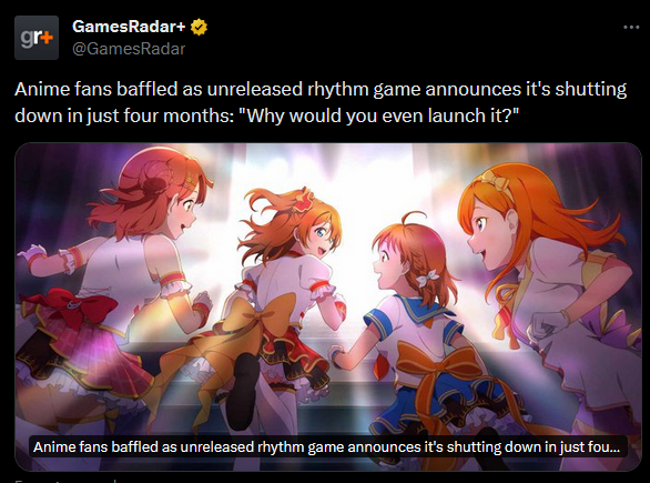 SYACVG's tweet photo. The global version of Love Live! School idol festival 2 MIRACLE LIVE! will release in February 2024 and will shut down on May 31, 2024. This information was revealed in the same tweet. https://t.co/AjOzeuf9ou