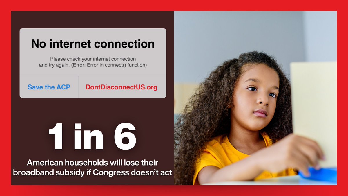 1 in 6 households will be notified today that the #ACP is ending as early as April. Join us in calling on Congress to save affordable internet for 23 million households. 📞📢 Learn how to take action: buff.ly/48LT14P #DontDisconnectUS
