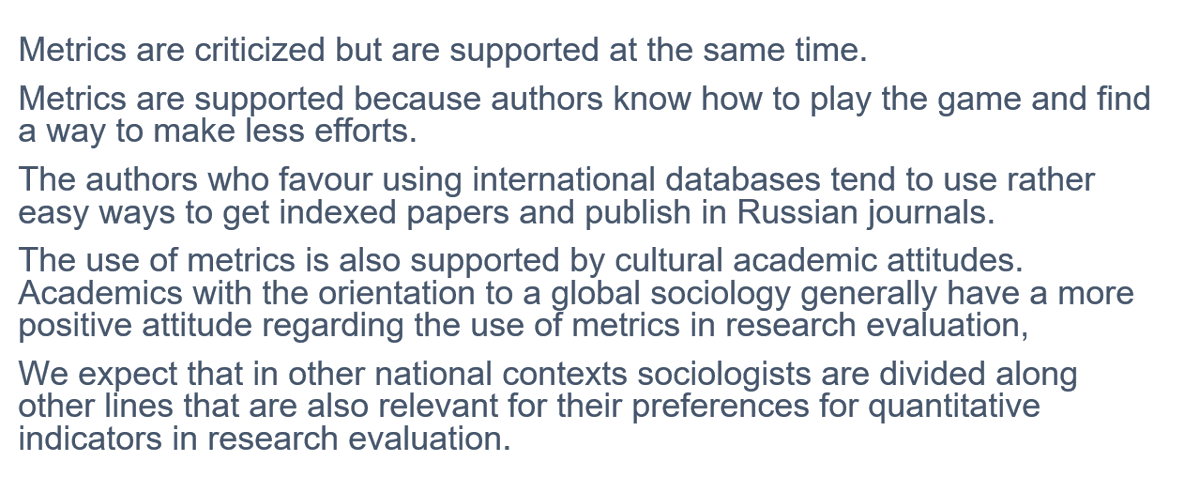 Why do sociologists on academic periphery willingly support bibliometric indicators?
It was fun to get distructed from scientometrics and write the paper about sociologists by using some sociological ideas.
link.springer.com/article/10.100…