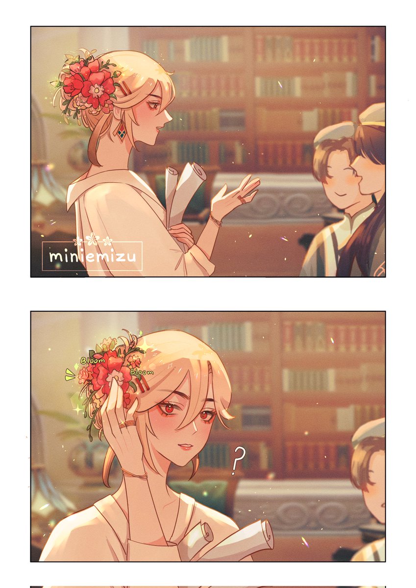 miniemizuuu's tweet photo. when haitham uses his dendro vision to play with flowers in kaveh's hair 🌱🏛️

#haikaveh https://t.co/9AxhiuLjyG