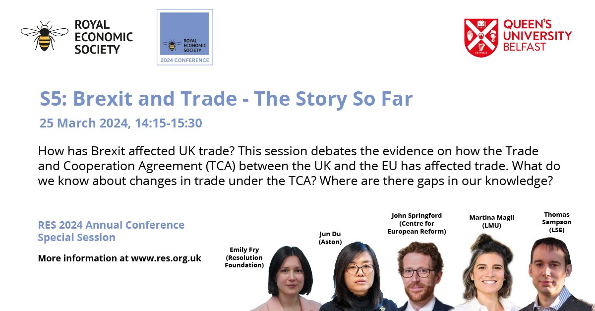 Join our #RES2024 Annual Conference Special Session ‘Brexit and Trade: The Story So Far’📅25 March, 14:15-15:30.🗣️@thom_sampson @jundu_econ @JohnSpringford @MartinaMagli1 🪑@FryEmily Register your place for #conference to attend!👉bit.ly/3lvqw8r #EconTwitter #Brexit