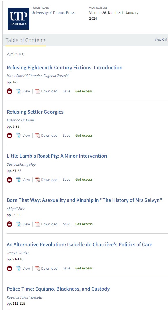 Great news for a Thursday! The new special issue Refusing 18th-Century Fictions, Part 1 is now available to read @ProjectMUSE muse.jhu.edu/issue/51979 It's a fabulous lineup, and more fantastic authors to come in Part 2 in April. Stay tuned! #18thCentury #C18th #18thC