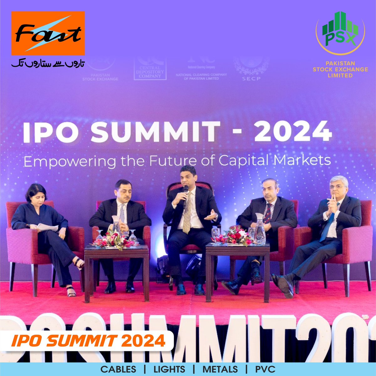 FastCablesLtd's tweet photo. At #IPOSummit24, hosted by @pakstockexgltd, Mr. Kamal Mian, MD FAST, took the stage, &amp; discussed the importance of transparency for stakeholders, human capital growth, and sustainability to create a healthier ecosystem for investments in Pakistan. https://t.co/XyYhSEITIV