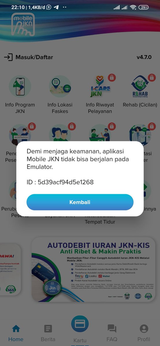 sida_22's tweet photo. @BPJSKesehatanRI semalat malam.
Mau tanya ini aplikasi mobile jkn kenapa belakangan ini sering banget tidak bisa dibuka.
Ada notif seperti digambar/eror tdk bisa dibuka.
Bagaimana cara mengatasinya?
#help #mobilejkn https://t.co/pGqCShDbI7