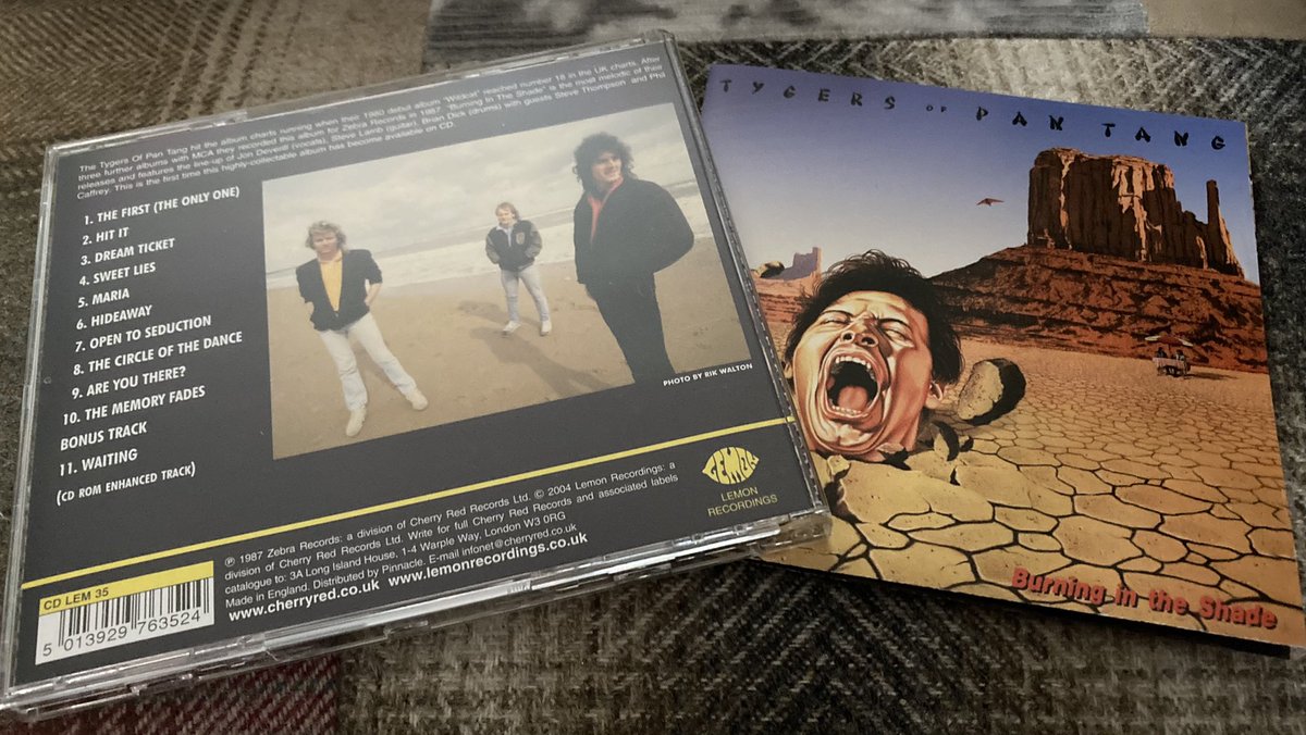 TRextasyBand's tweet photo. Listening one of Tygers of Pan Tang’s later albums, ‘Burning in the Shade’. Not their best, but ‘Circle of the Dance’, and ‘Open to Seduction’ are still killer tracks for me. @tygersofpantang #stevelamb #briandick #jondeverill #nwobhm #cdalbum #geoffbarton #1980s https://t.co/esk2TesJIg