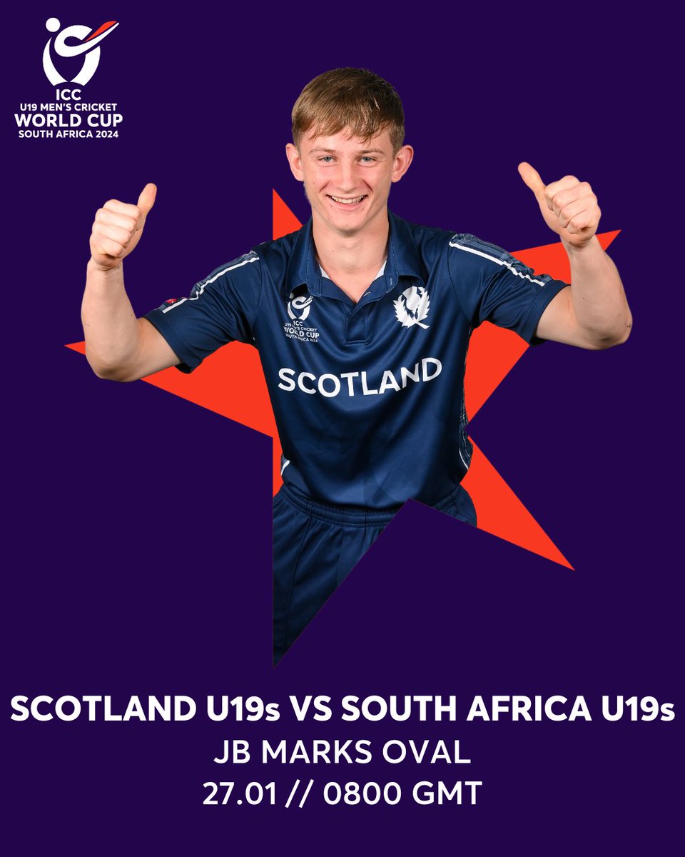 Cricket Scotland (@cricketscotland) on Twitter photo Rounding out the group stage against the hosts 💪
📺 Watch live on <a href="/SkyCricket/">Sky Sports Cricket</a> from 7:45am!
#FollowScotland | #U19WorldCup Rounding out the group stage against the hosts 💪
📺 Watch live on <a href="/SkyCricket/">Sky Sports Cricket</a> from 7:45am!
#FollowScotland | #U19WorldCup