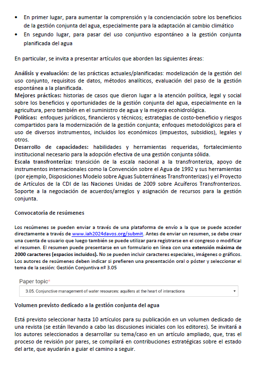 Del 8 al 13 de setiembre, se estará desarrollando un nuevo congreso de <a href="/iahgroundwater/">IAHgroundwater</a>. Difundimos el llamado a resúmenes para la sesión "Gestión conjunta de los recursos hídricos - los acuíferos en el corazón de las Interacciones Hidrológicas y la Gestión Sostenible del Agua"