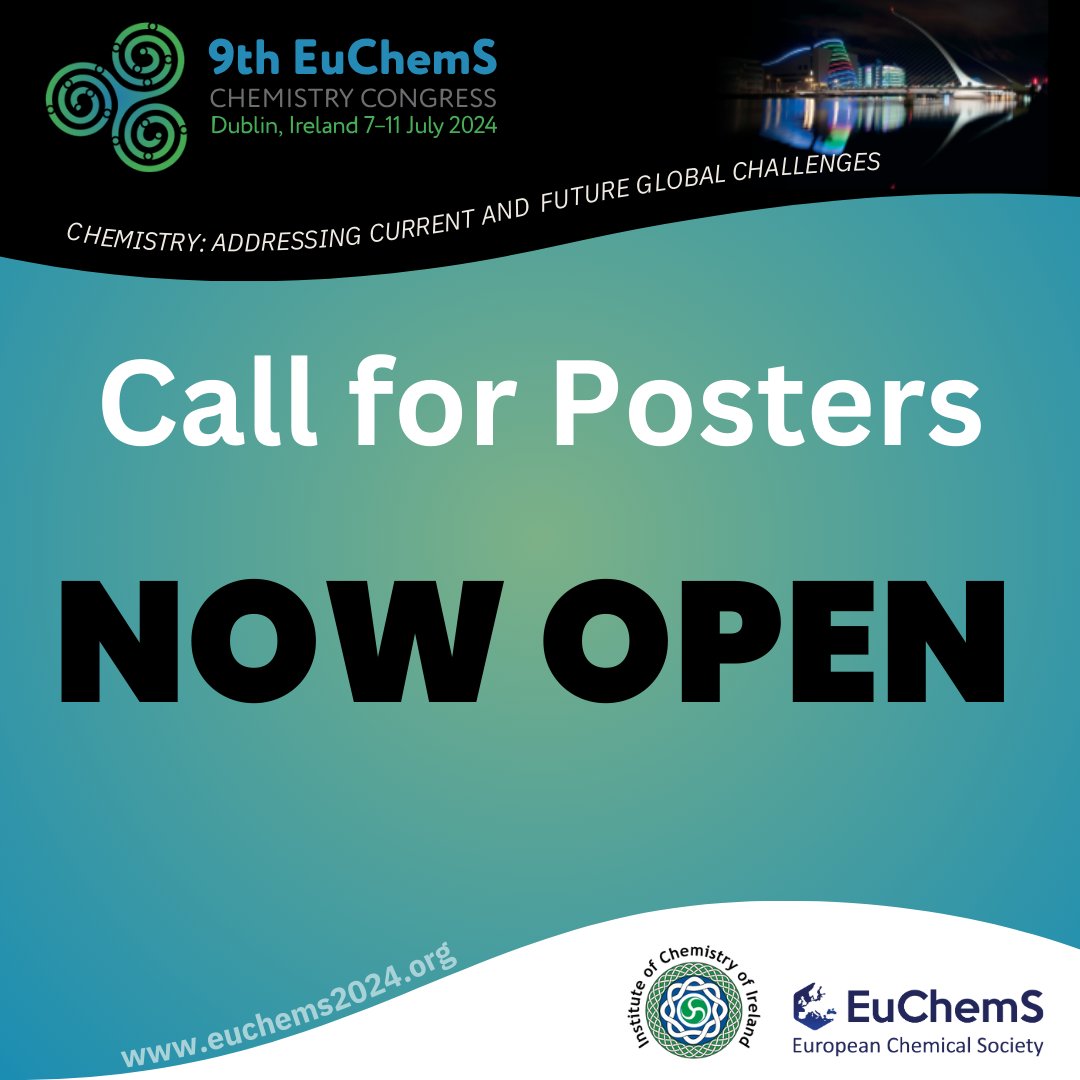 📣Exciting news! The Call for Posters is officially open starting today!🎉 Submit your posters now and be part of this incredible opportunity. Don't wait, submit now! @EuChemS @irishchemistry @RoySocChem @RCSI_Irl @AmerChemSociety @YoungChemists @ChemistryNews @ChemistryWorld