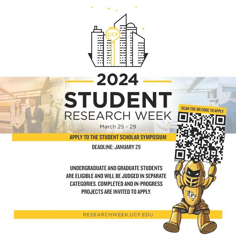 UCFGradStudies's tweet photo. The deadline for the Student Scholar Symposium is approaching quickly. Students who want to share their research or creative work with the UCF community during #UCFResearchWeek should enter today! ๐ฌ๐จ ๐ญ๐ญ ๐งช Find out more and submit your application! โฌ๏ธ
https://t.co/H9UQ5x7p4v https://t.co/RpYE1GFvzl