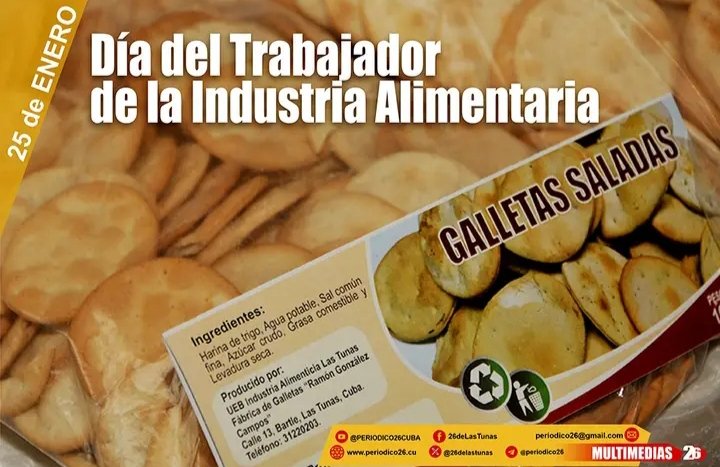 Este 25 de Enero se celebra el Día del Trabajador del sector Alimentario.
¡Muchas Felicidades!👏
<a href="/Daymi_Prendes/">Daymi Prendes</a> <a href="/DarinkaPupo/">Darinka Zayas Pupo</a> 
<a href="/HXCuba/">HÉCTOR ESPINOSA</a>