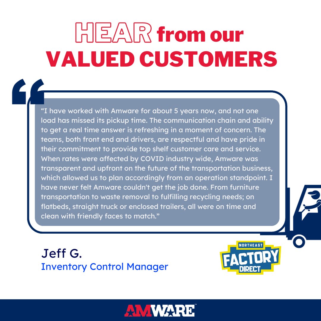 AmwareCompanies's tweet photo. Proud to share a testimonial from one of our valued clients! Grateful to be part of their success journey. #clienttestimonial #logisticssuccess #clevelandlogistics https://t.co/Ty0oB4wgBy