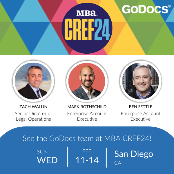 1GoDocs's tweet image. Meet the GoDocs team at MBA CREF24 and learn how our closing document automation solution can streamline your workflow and boost your bottom line. Don&apos;t miss this opportunity to stay ahead of the curve: godocs.com/mba-cref24-san…
 
#MBACREF24 #crefinance #lendingautomation